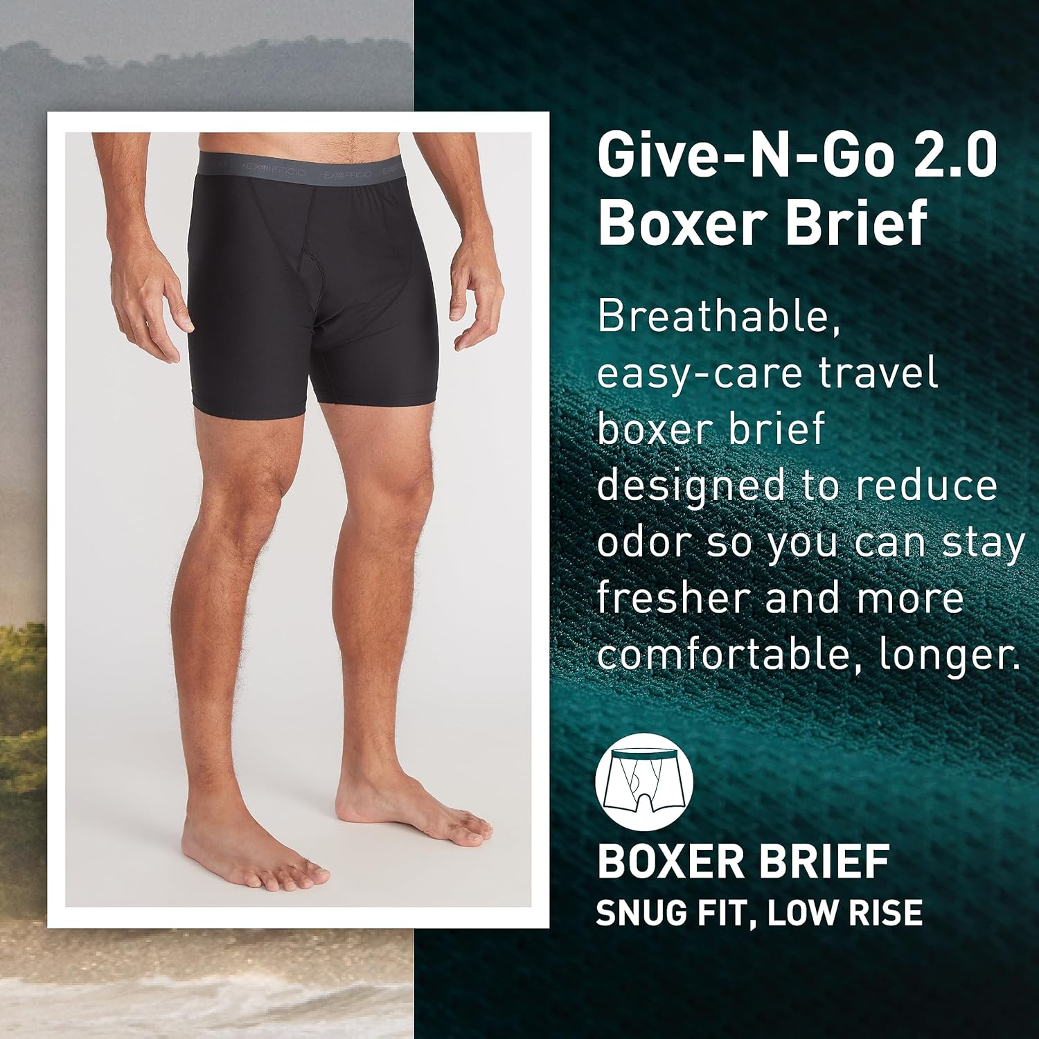 Detalle de ExOfficio Men's Give-N-Go 2.0 Boxer Briefs — Cool, Chafe-Free Travel Underwear