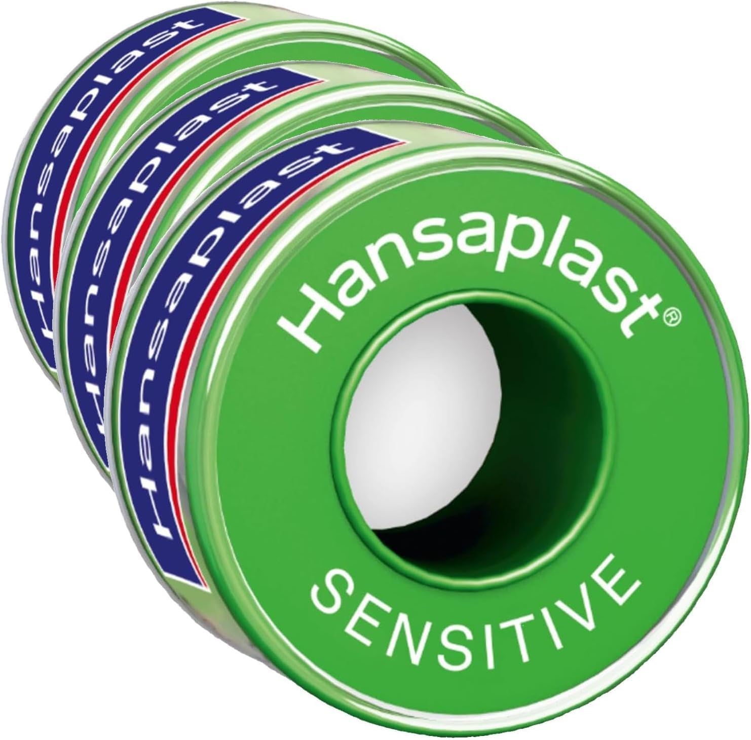 Detalle de Hansaplast Fixierpflaster Sensitive 5 m x 2,5 cm – hypoallergene Fixierrolle für Wundverbände (Packung mit 3)