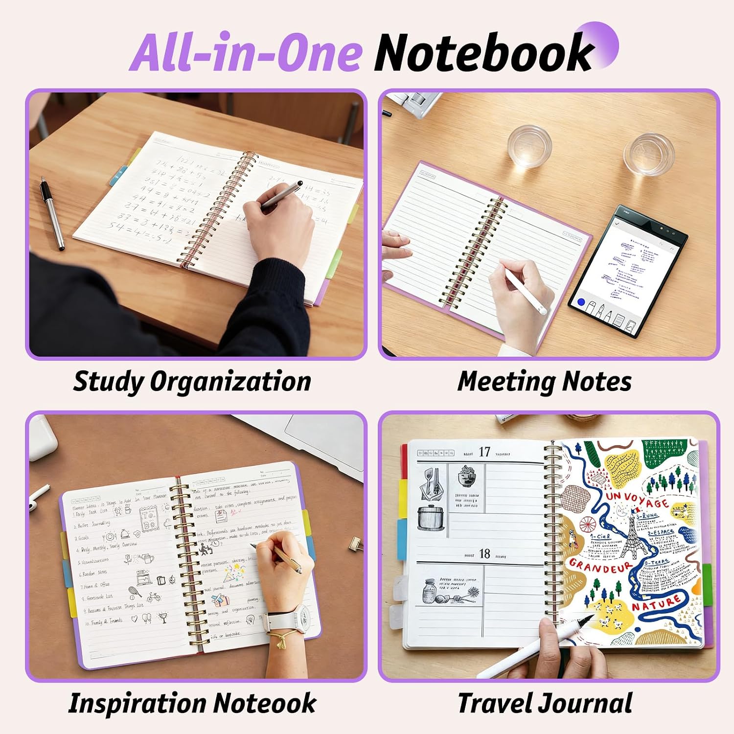 Thumbnail 2 de ReePlan A5 Spiral Notebook, 360 Pages – 5 Removable Dividers, 100 GSM, Purple