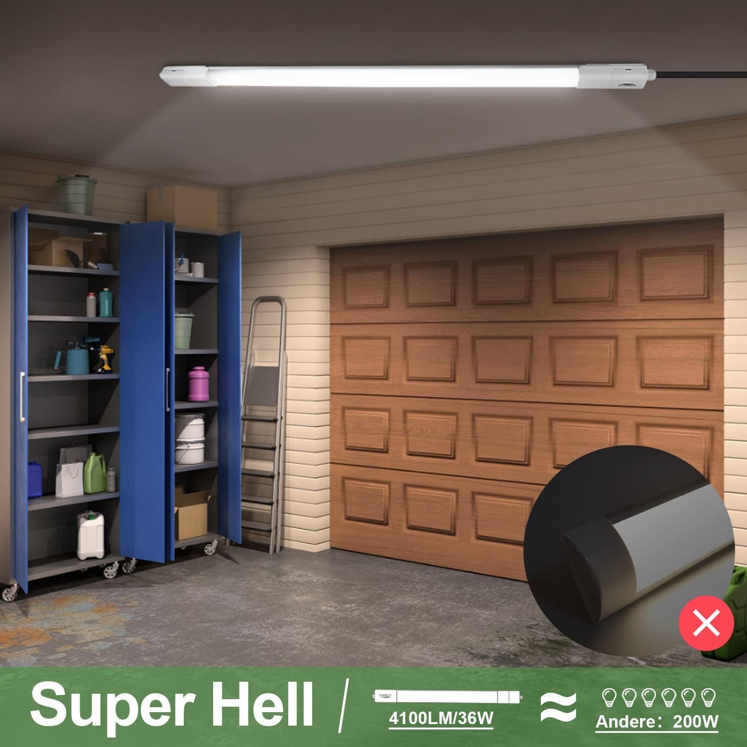 Detalle de TONFFI 3er-Set LED Feuchtraumleuchte 115 cm mit Bewegungsmelder, 36 W / 4.100 lm, IP65