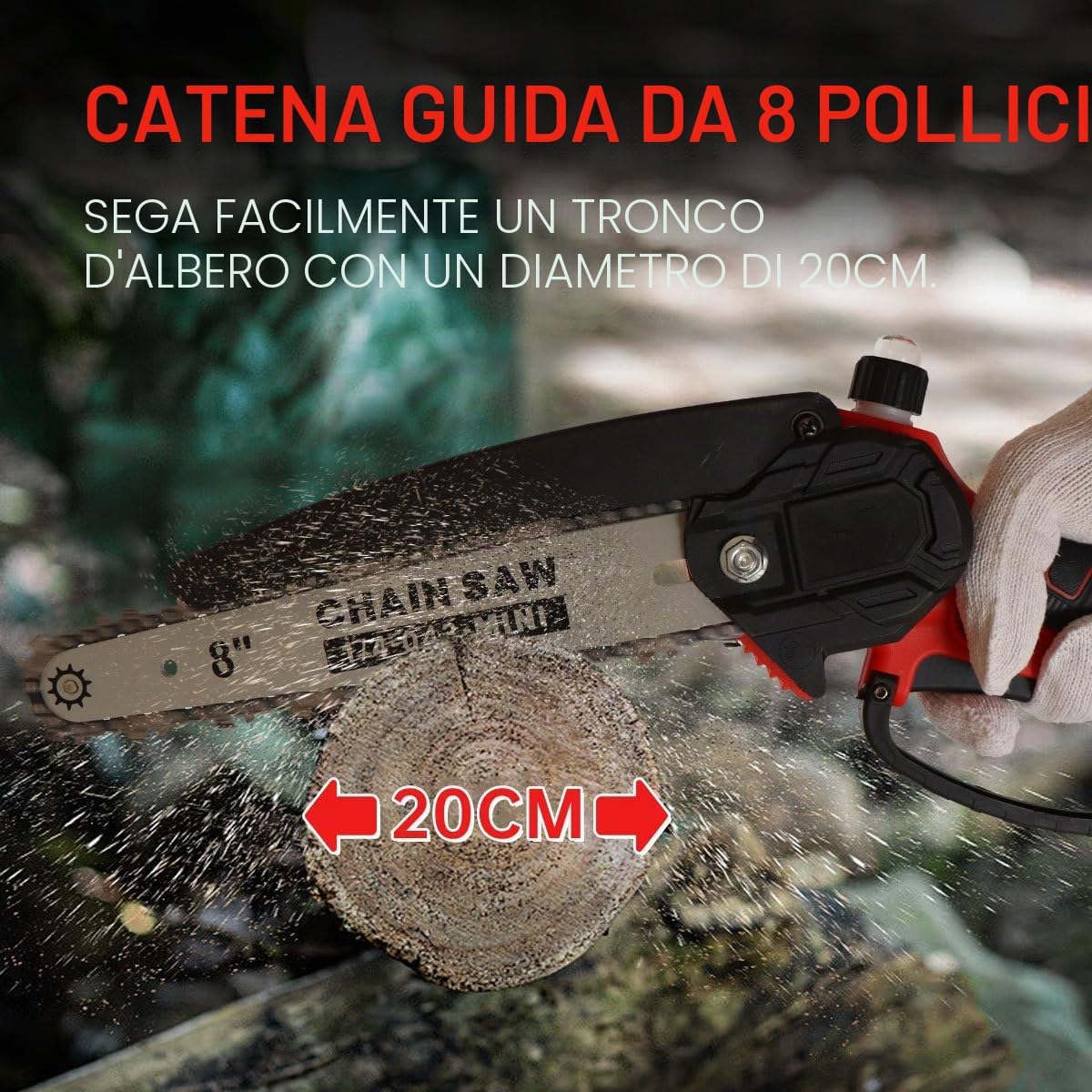Detalle de 2 in 1 Potatore a Batteria con asta telescopica da 180 cm – Motosega e potatore portatile 8 pollici