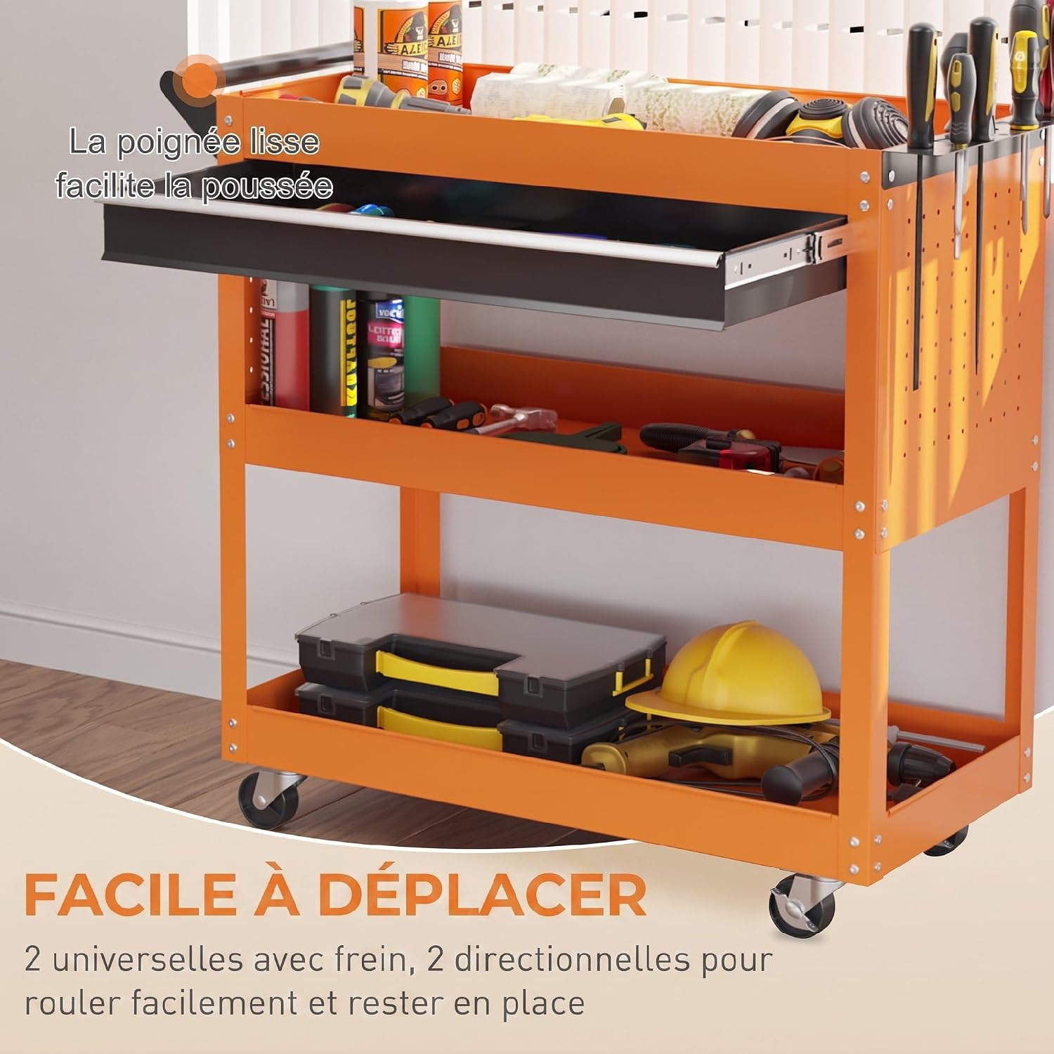 Detalle de DURHAND B20-065V00OG werkplaatswagen met 3 legplanken en lade