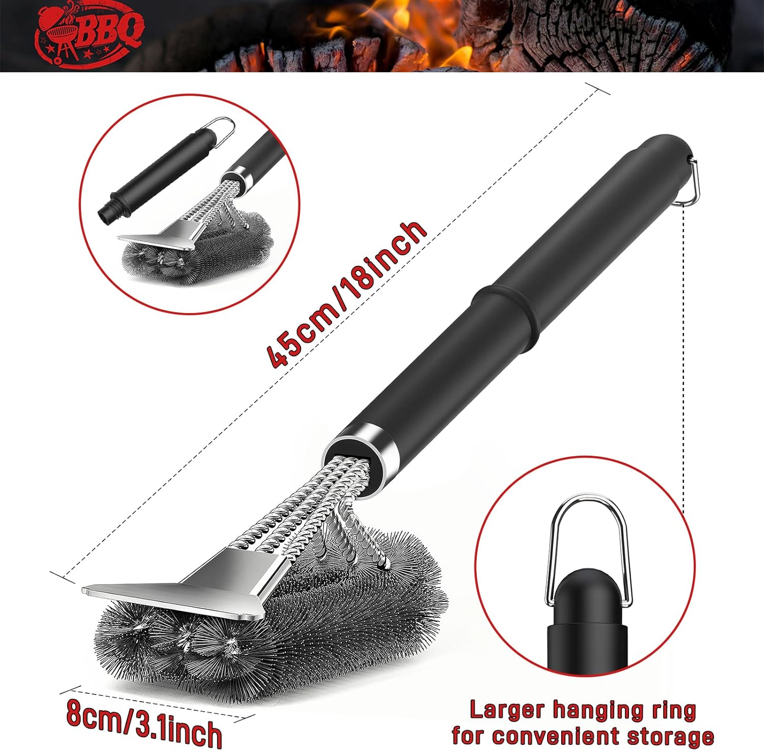 Thumbnail 3 de TNTOR Grill Brush with Scraper (18" Adjustable Handle) for BBQ, Smoker, Gas & Charcoal Cleaning