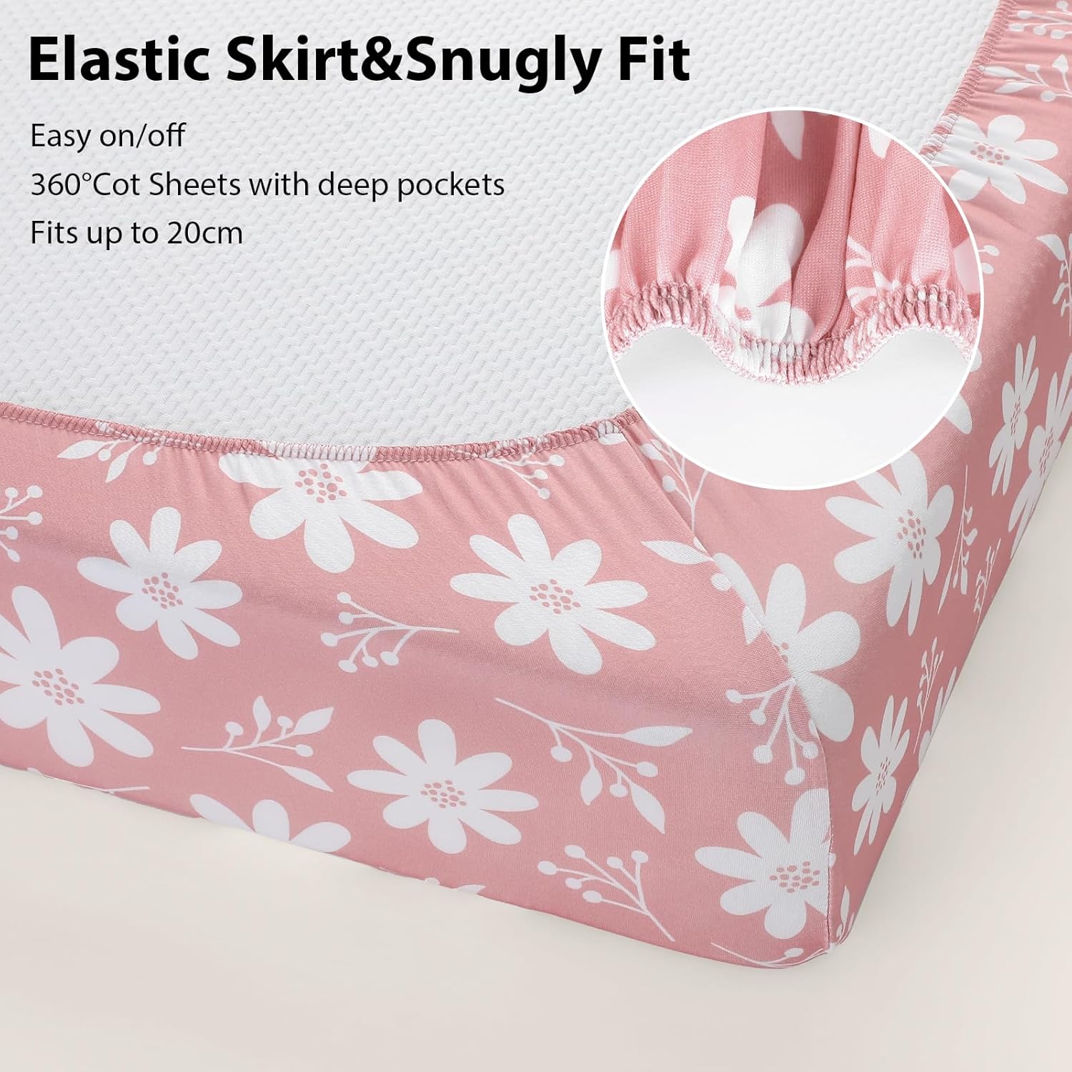 Thumbnail 4 de FIEMOL Cot Bed Sheets 140 x 70cm Fitted, 3 Pack – Pink Butterfly Flower