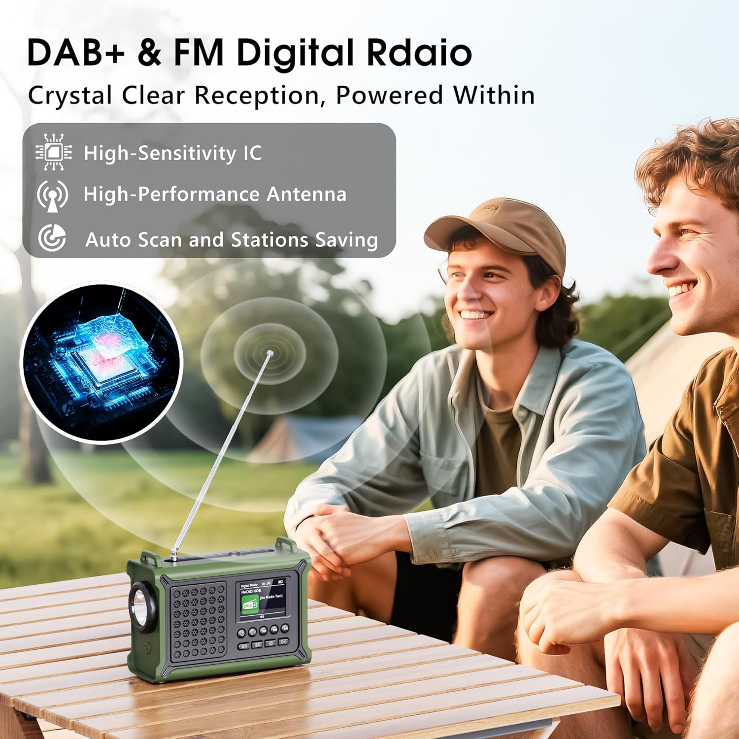 Detalle 2 de Radio Portable DAB+/DAB+ & FM avec Bluetooth 5.0, écran couleur 2,4", 12000 mAh et lampe torche – multi-usage et autonomie en mobilité