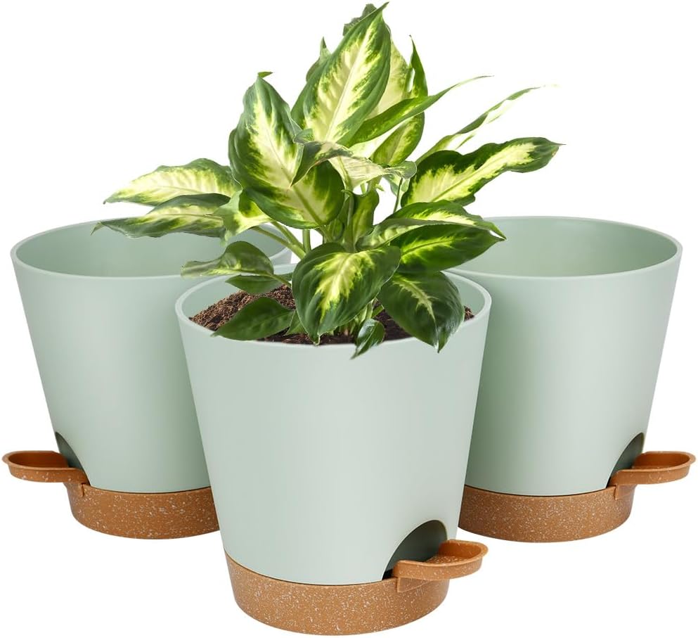 Imagen de OFFCUP Vasi per piante autoirriganti da 20 cm (set da 3) con sottovasi, corde in cotone e etichette en OfertitasTOP