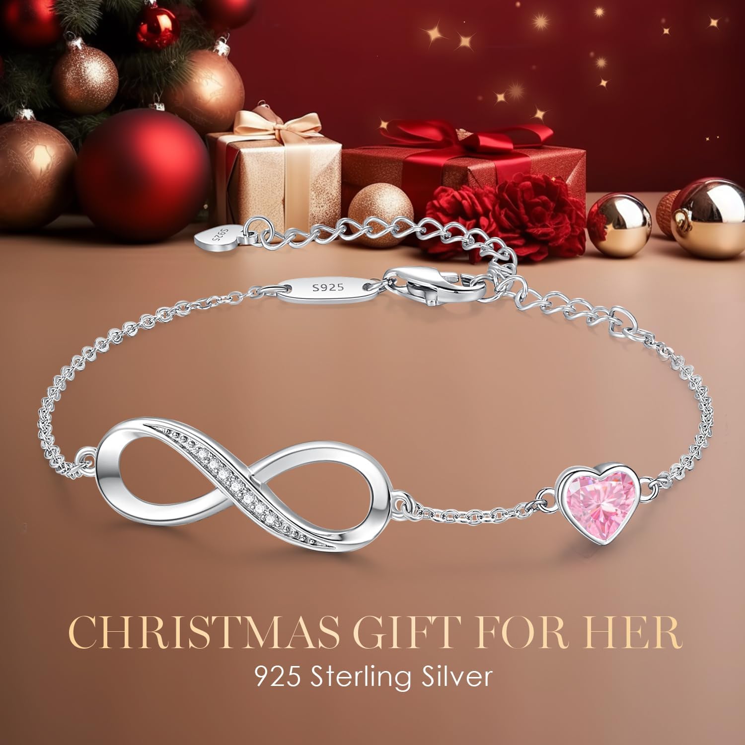Detalle 2 de CDE Infinity Heart Birthstone Bracelet 925 Silver