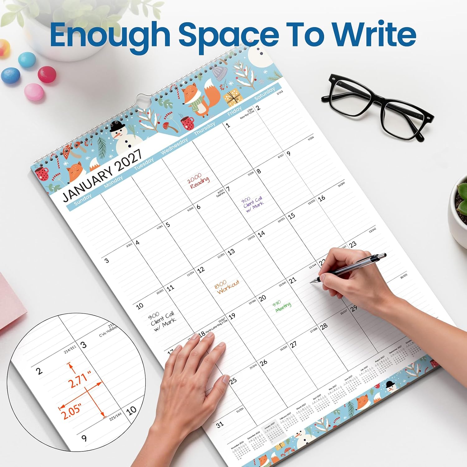 Detalle 2 de SUNEE 2026-2027 Wall Calendar, 18-Month Vertical Planner, 22.75 x 15.5 Inches