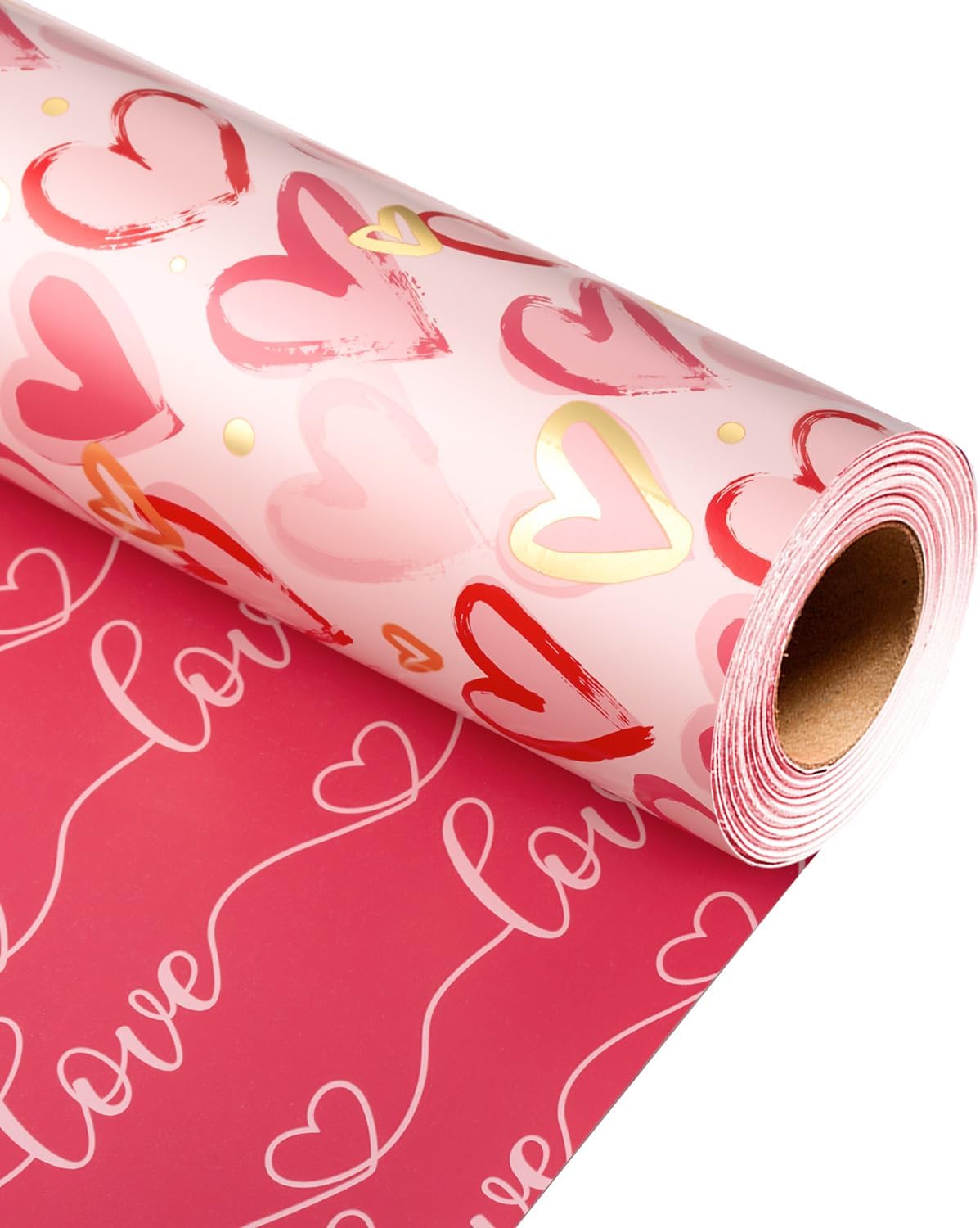 Thumbnail 1 de Wikadlik Geschenkpapier mit rosa Herzen, 43 cm x 10 m – Liebesschrift