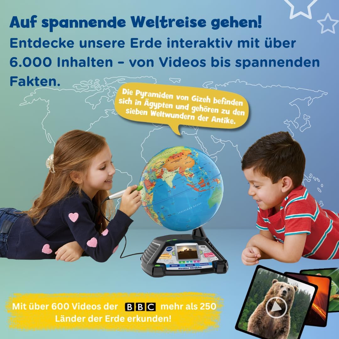 Detalle 2 de VTech Interaktiver Videoglobus – Weltkugel mit Bildschirm und Lerninhalten (deutsche Version) für Kinder ab 7 Jahren