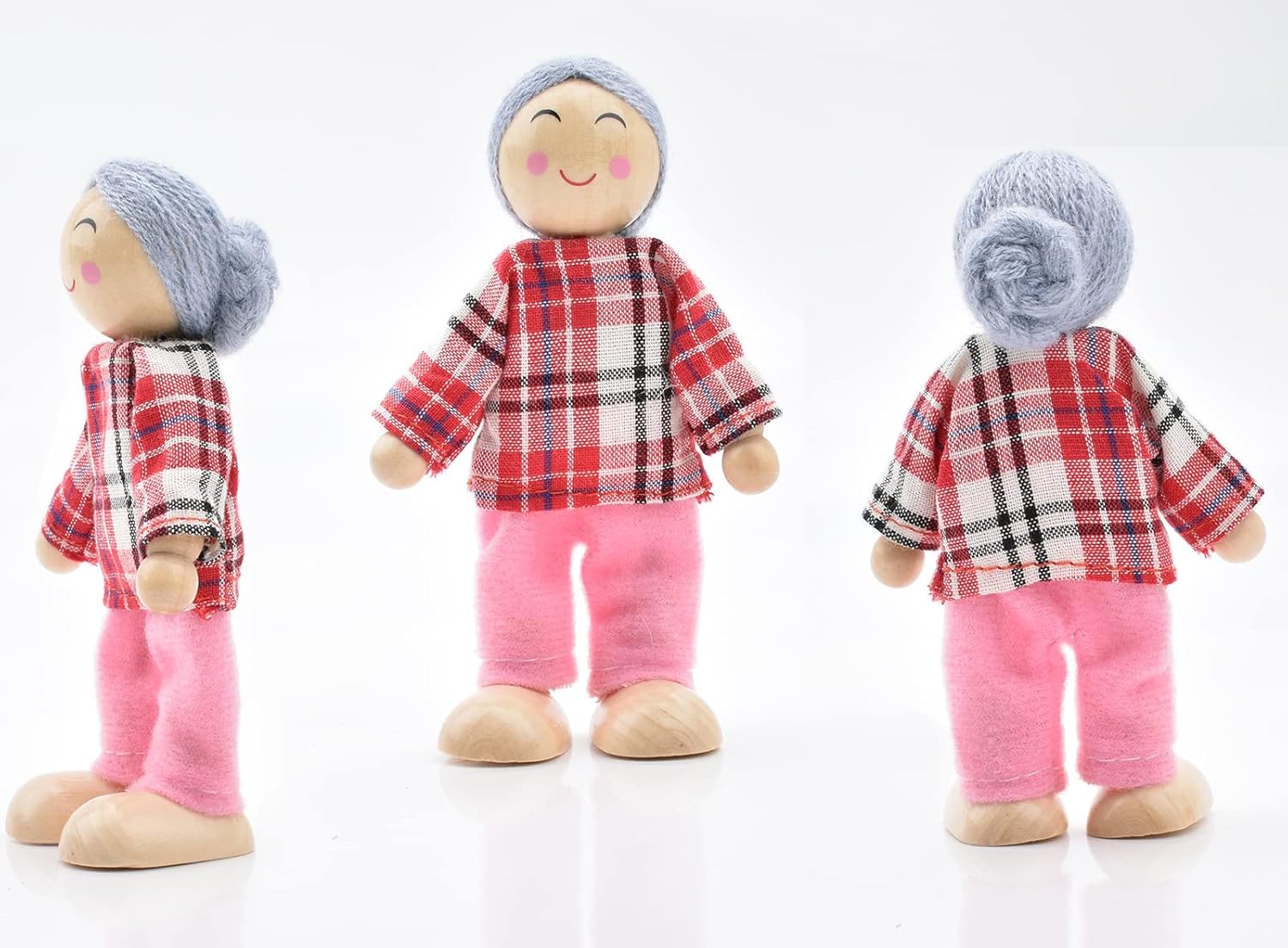 Detalle de Wooden Dollhouse People Family Set with Cat and Dog – posable family figures for pretend dollhouse scenes