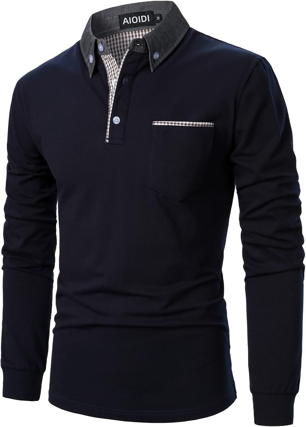 Detalle de AIOIDI Herren Baumwolle Hemdkragen Plaid Poloshirt Langarm – Basic Tennis Polohemd