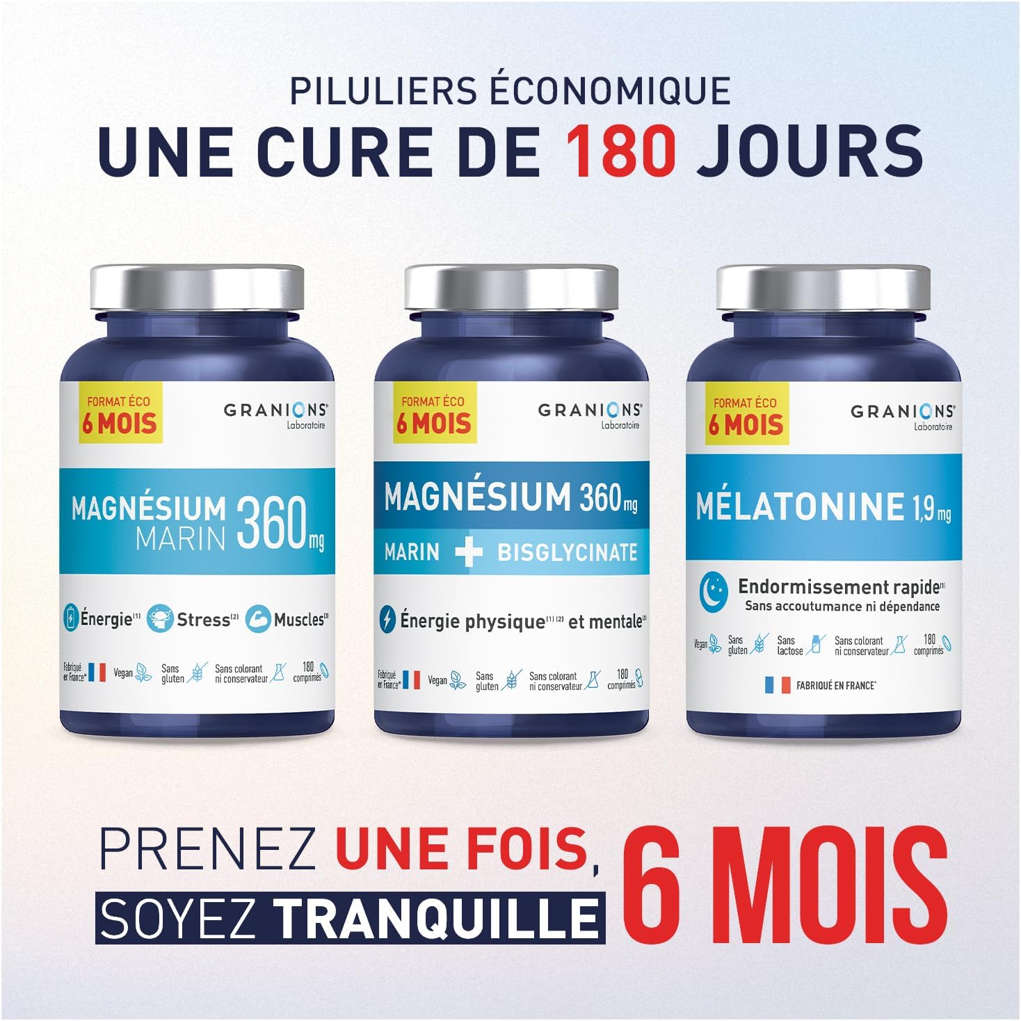 Thumbnail 4 de GRANIONS Magnesium Marin 360 mg – Pillulier 6 mois, Magnésium + Vitamine B6, Anti-stress, 180 comprimés – Laboratoire Granions (France)