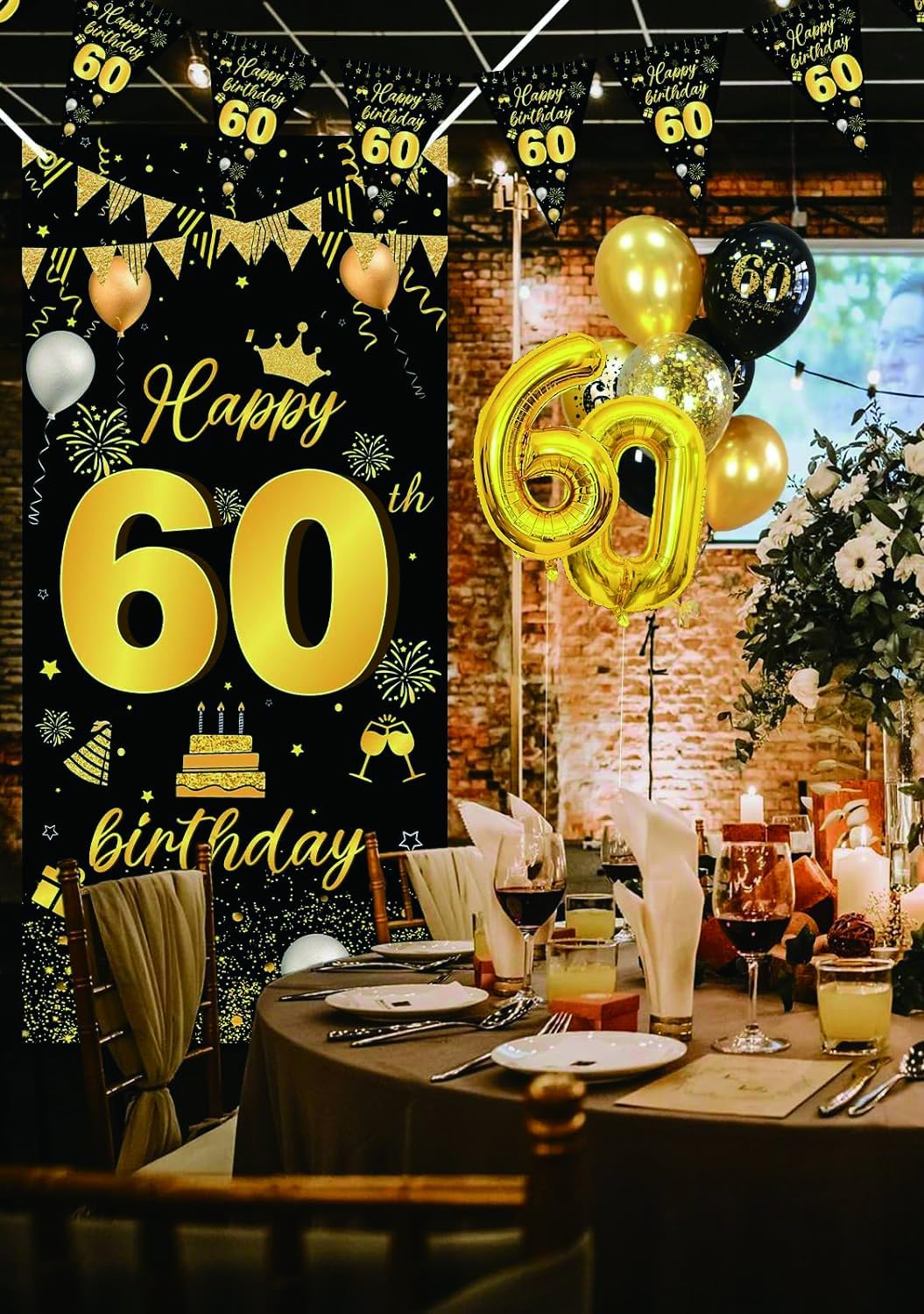 Detalle de 60th Birthday Decorations for Women and Men — Black & Gold Theme with 60 Balloons