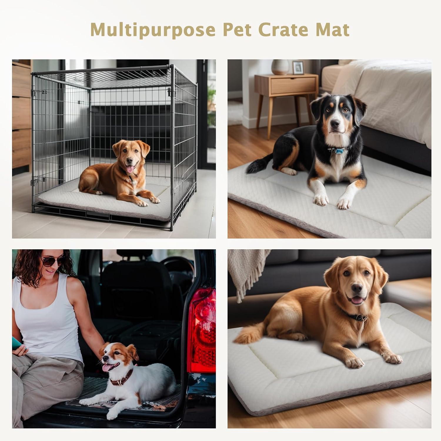 Detalle de BVAGSS Dog Bed Mat: Reversible Crate Pad for Small to XL Dogs (106x71cm, Beige)