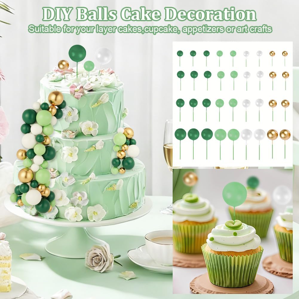 Detalle de URAQT 36 Stück Tortendeko Kugeln – Grüner Reihe, Cake Topper für Geburtstag, Hochzeit, Babyparty