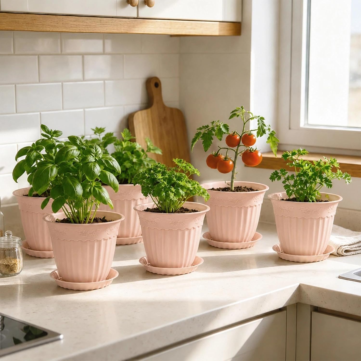Thumbnail 6 de ZMTECH 6-Inch Blush Pink Plant Pots with Saucers, 12-Pack, Embossed