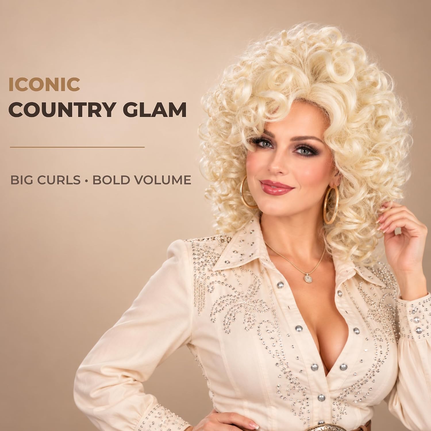 Detalle 2 de AMZCOS Big Blonde Curly Wig for Women, Heat-Resistant Synthetic Fiber