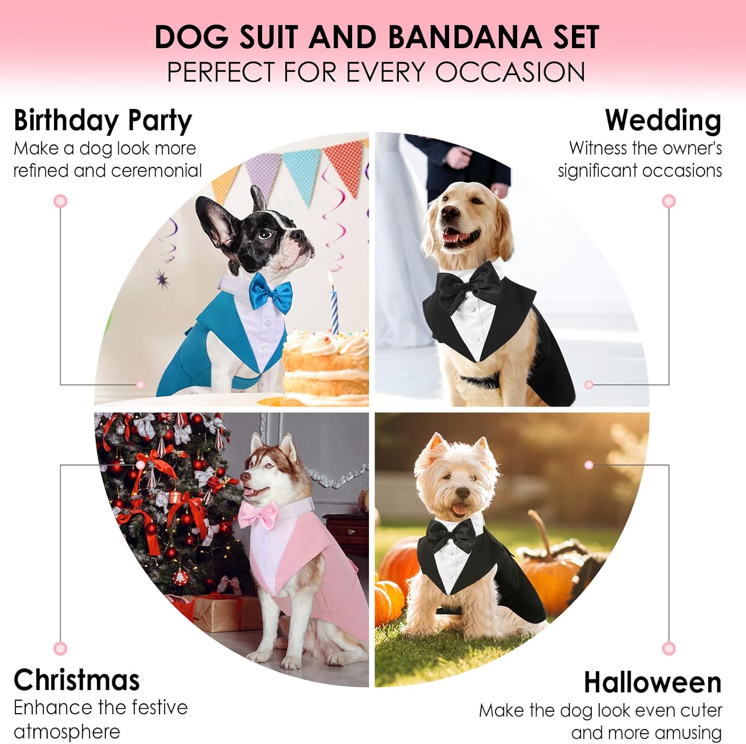 Thumbnail 5 de AOFITEE Dog Tuxedo Formal Suit and Bandana Set