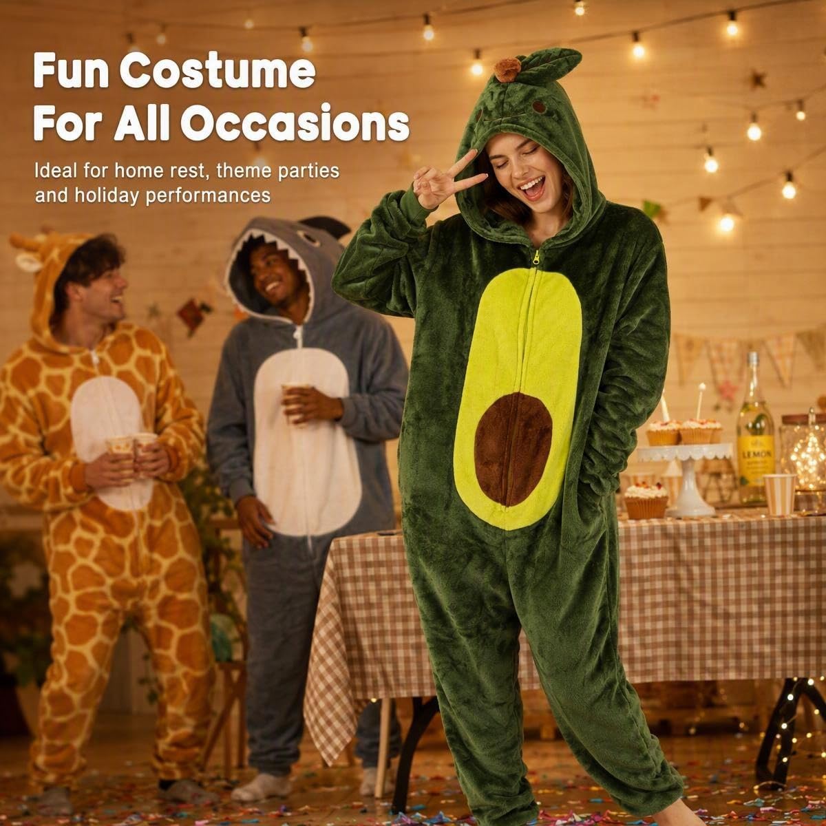 Detalle 2 de COSUSKET Avocado Adult Onesie Pajamas, Flannel with Zipper and Side Pockets