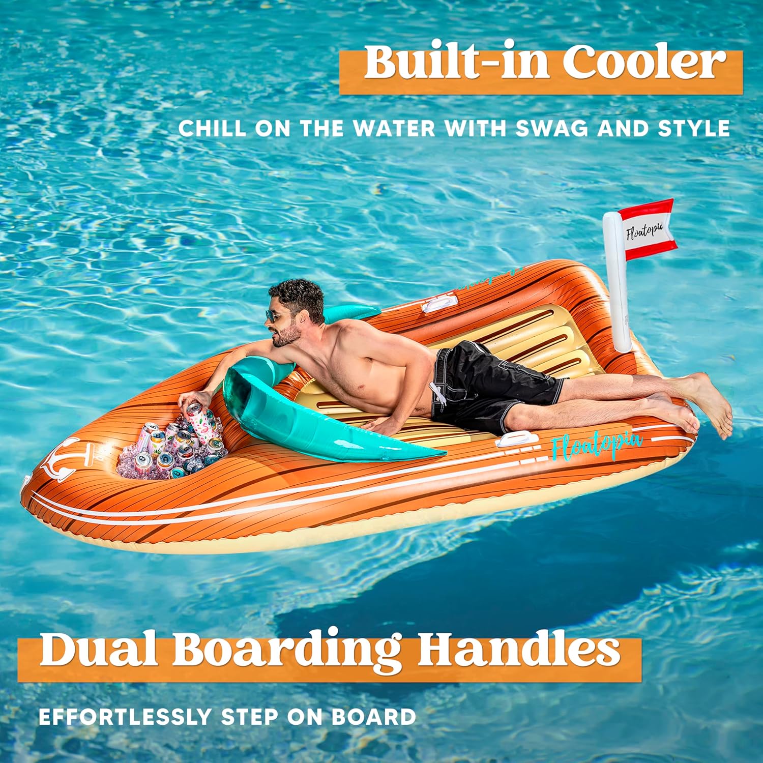 Thumbnail 3 de JOYIN Giant Boat Float with Cooler — Inflatable lounge pool raft with reinforced cooler
