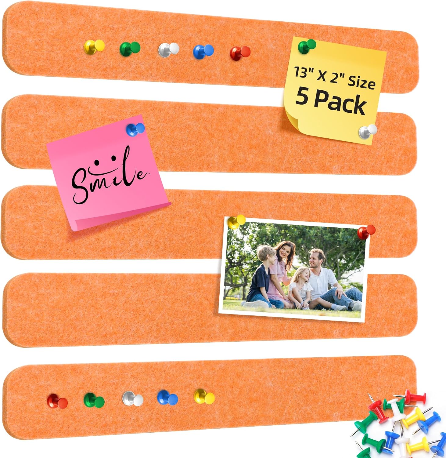 Detalle de HAUTOCO HT218CB Felt Bulletin Board Strips, 5-Pack, Sunset Yellow