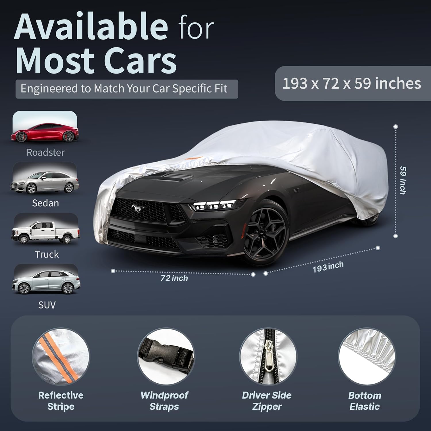 Thumbnail 2 de Tozaroa Waterproof All-Weather Car Cover for Sedan/Coupe (186–193 inch) with Windshield Sun Shade