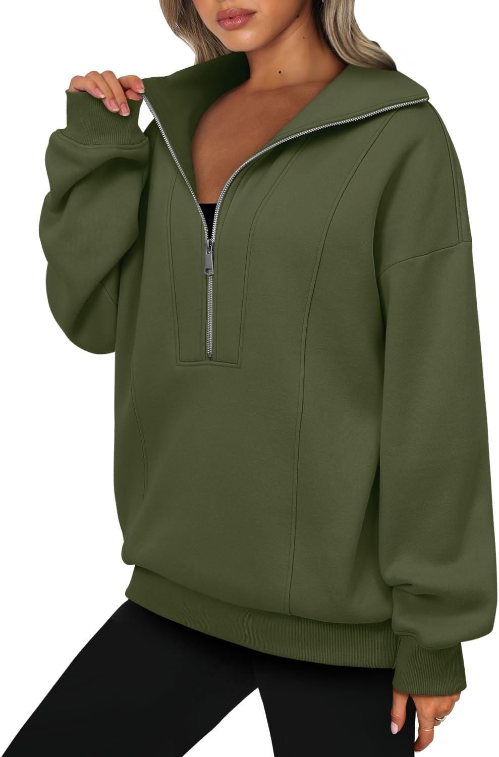 Detalle de onlypuff Women's Half-Zip Pullover Hoodie, Oversized Long-Sleeve Fit with Pocket