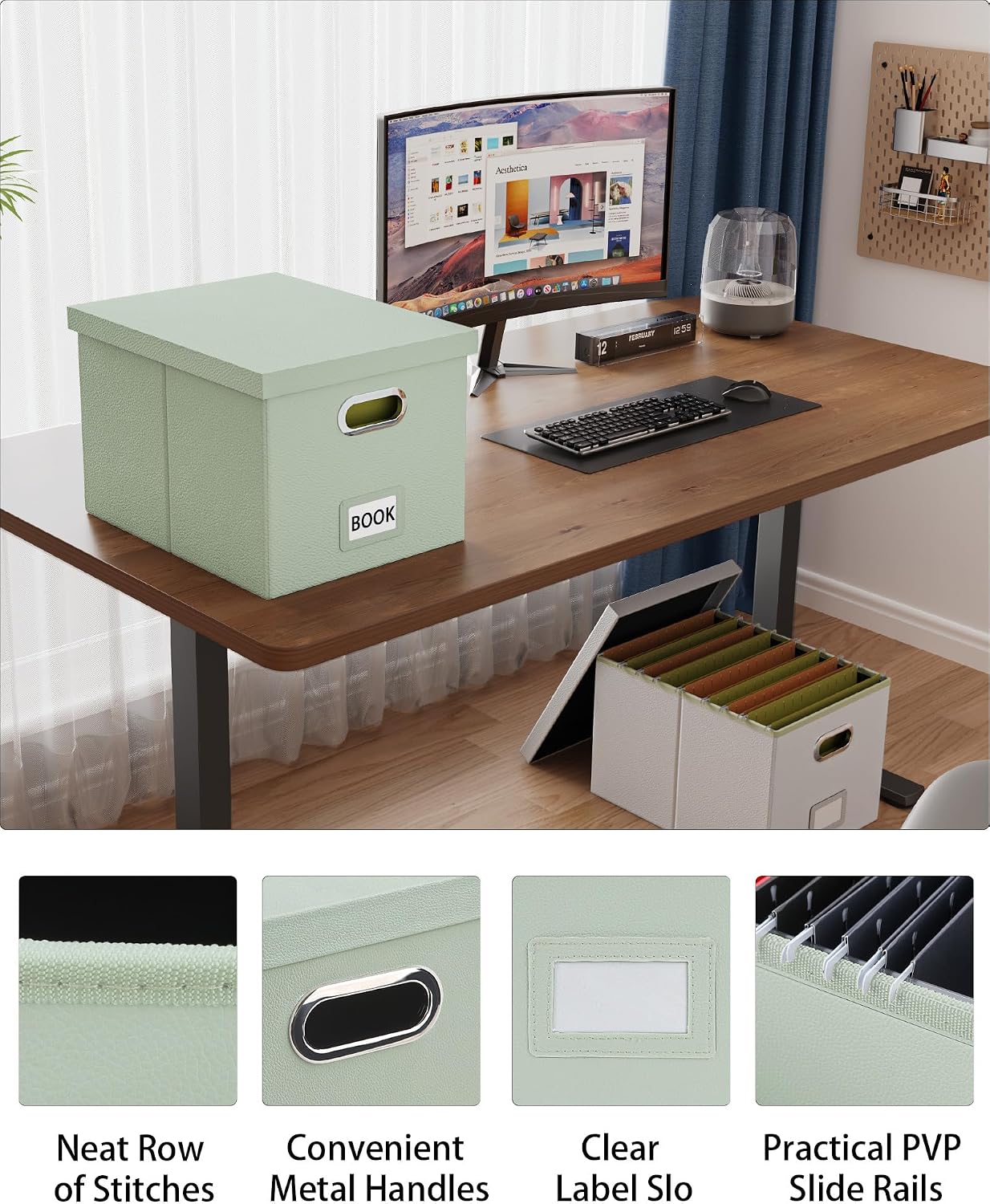 Detalle de Oterri AM03118 File Organizer Box for Letter/Legal Files, Foldable with Flip-Top Lid