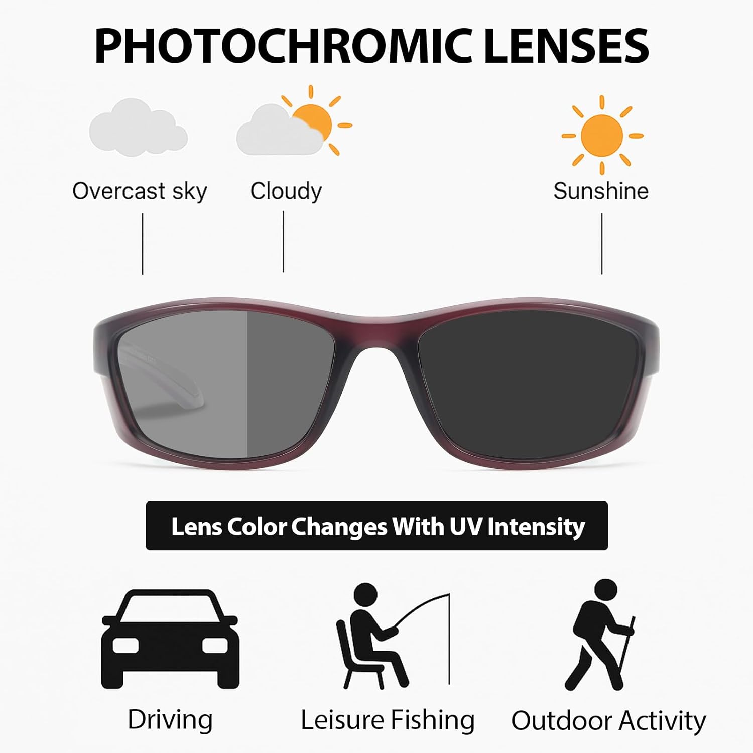 Thumbnail 3 de Myiaur selbsttönende Fahrradbrille für Damen mit polarisierten Photochrom-Linsen und UV400-Schutz