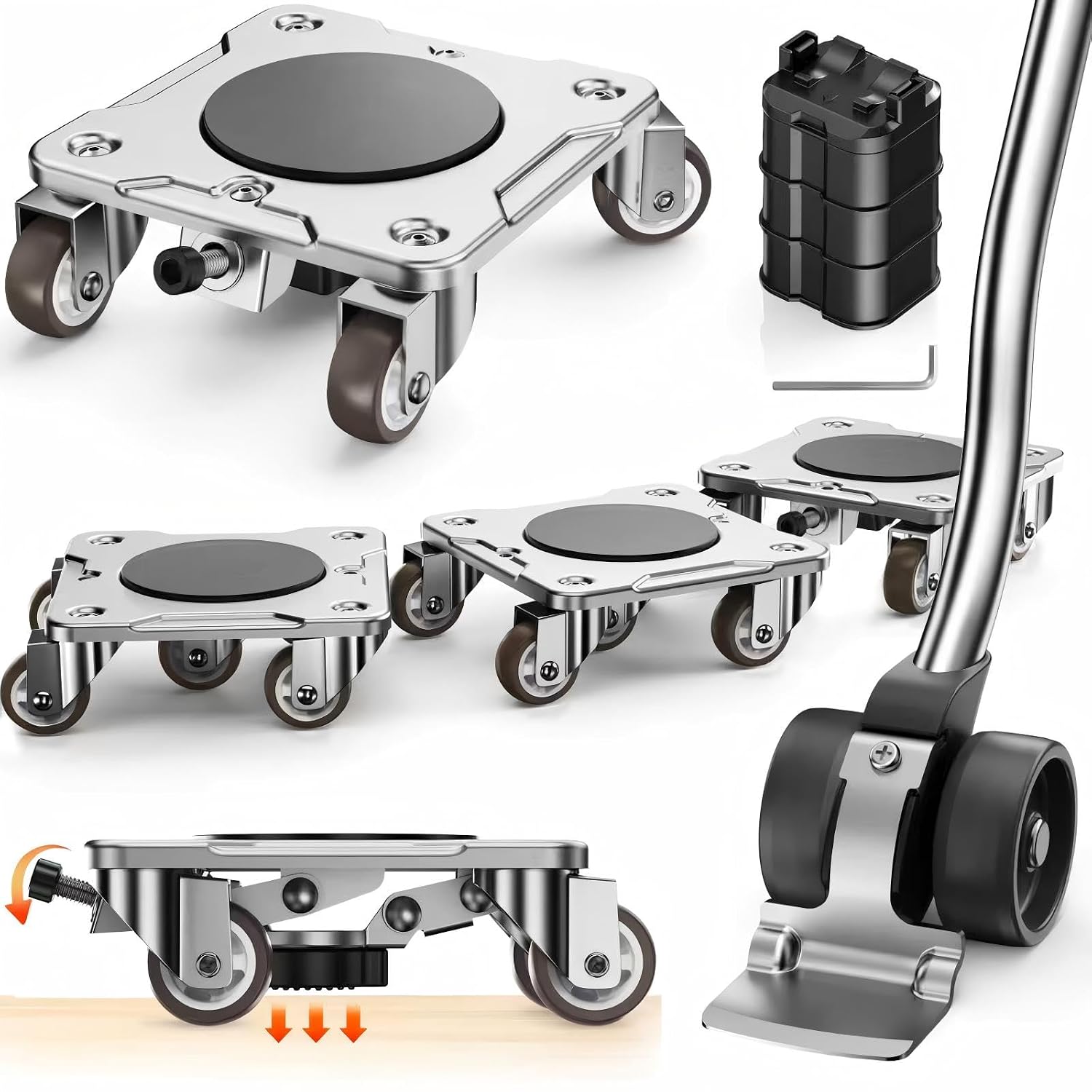 Detalle de WOUOW Kit Spostamento Mobili con Funzione Parking – Carrello per Mobili Pesanti 500 kg