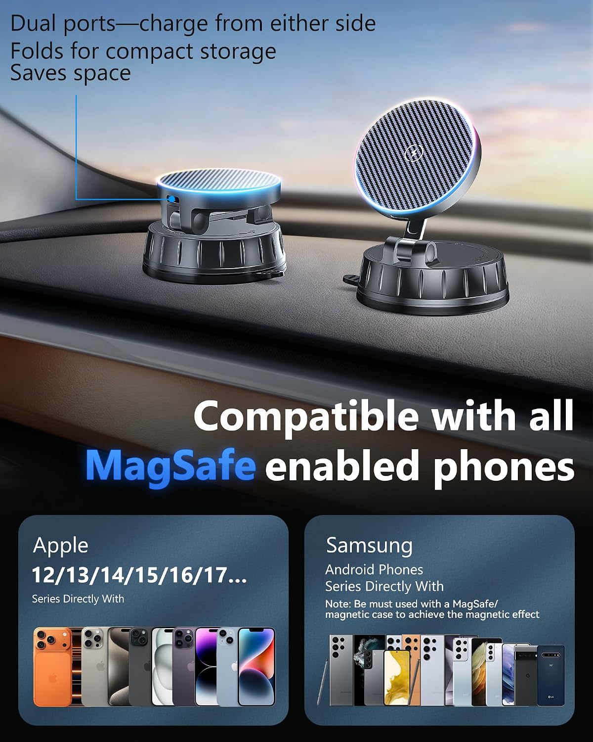 Detalle de Magnetic wireless car mount charger 15W