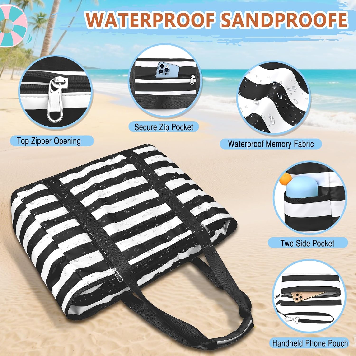 Detalle de KTUEOV Borsa Mare Donna Grande 45L: Borsa Spiaggia XXL Impermeabile e Pieghevole