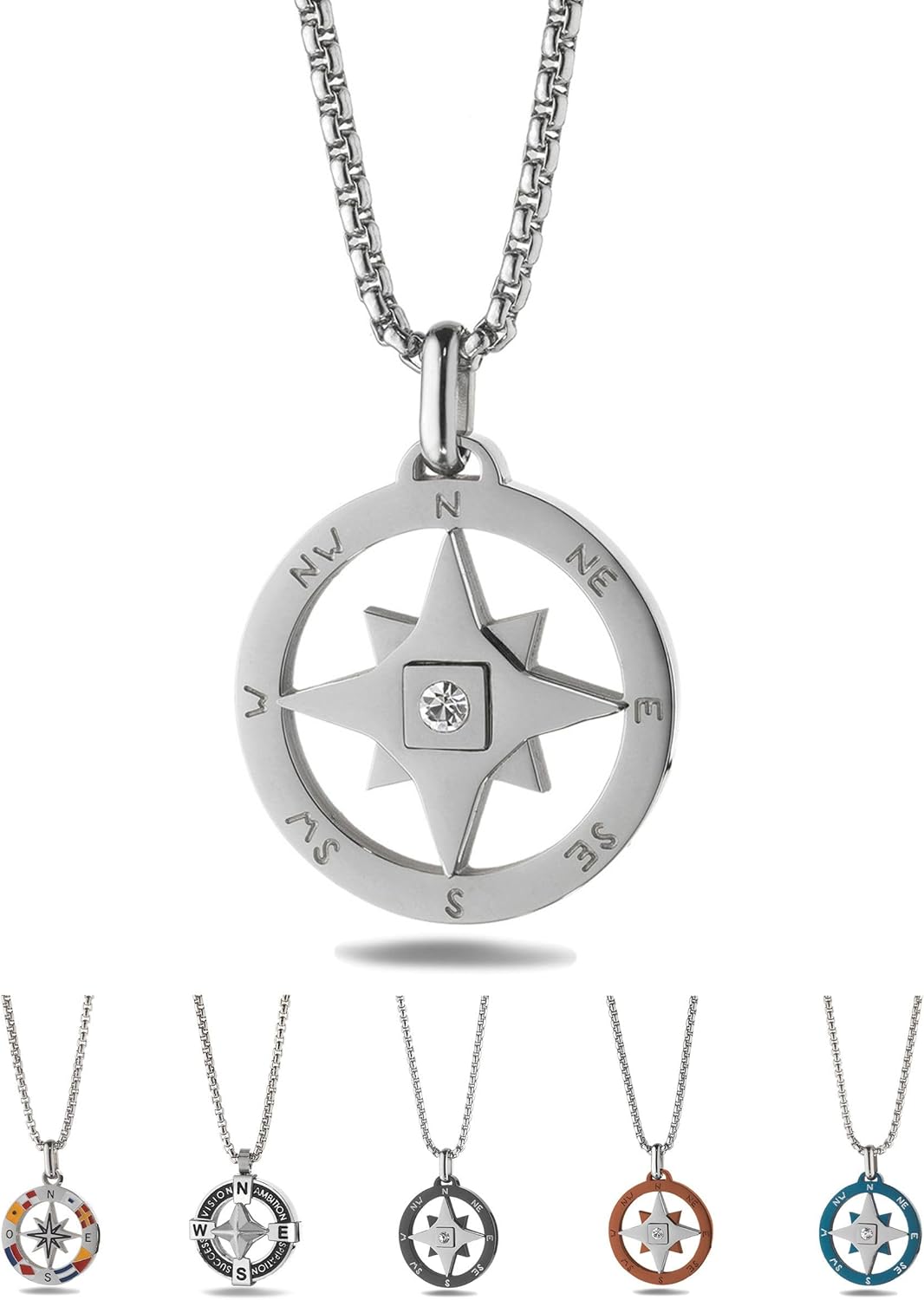 Thumbnail 6 de Collier Roses des Vents en Acier Inoxydable pour Homme par inSCINTILLE – Longueur 48–53 cm
