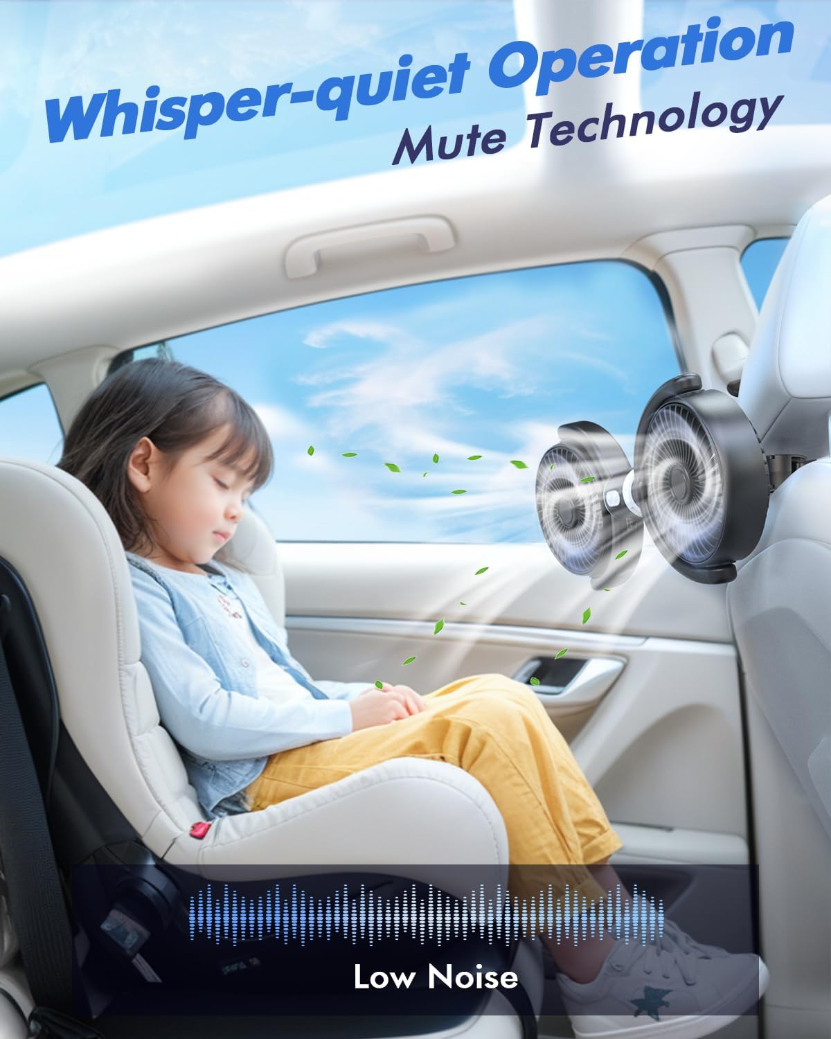Thumbnail 6 de Car Fan USB Powered for Baby: Dual Backseat Cooling with 3-Speed, 360° Rotating USB Plug