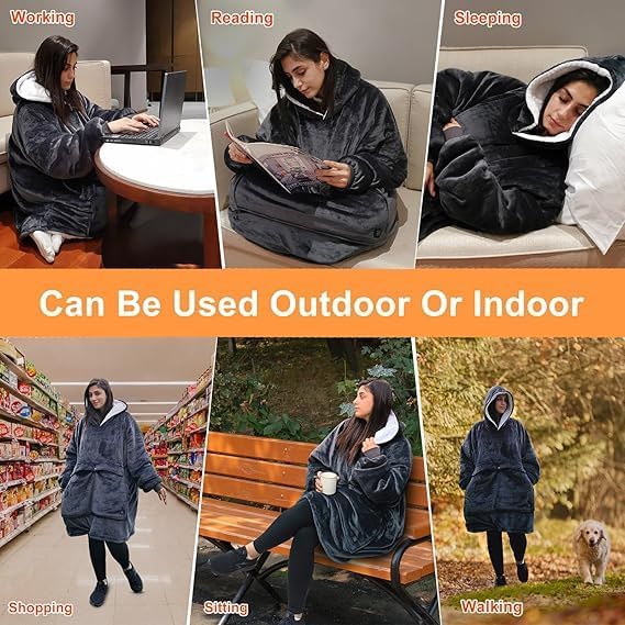 Thumbnail 6 de Junbig Wearable Heated Blanket Hoodie with Sherpa Lining and 3 Heat Settings
