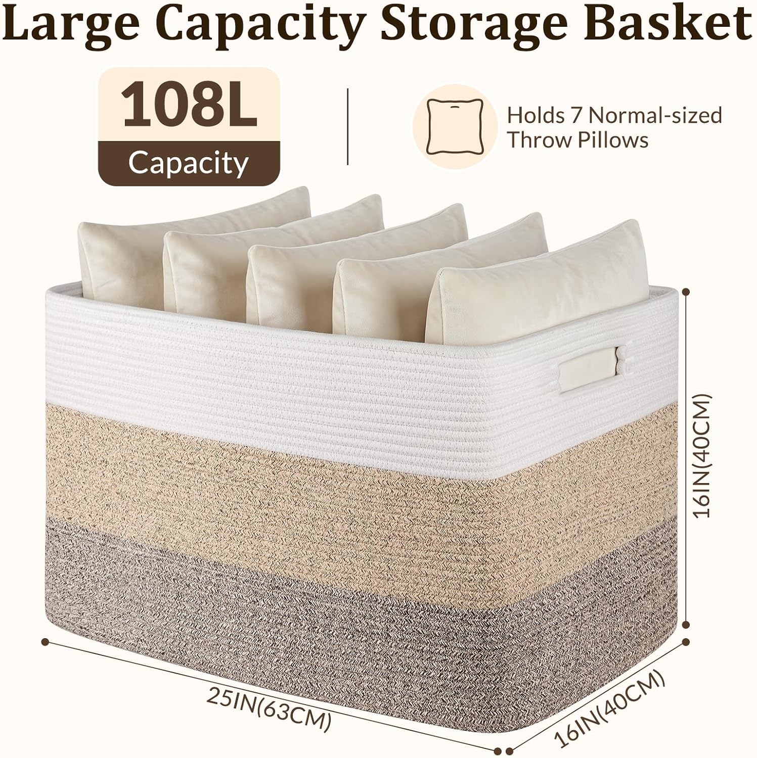 Thumbnail 1 de OIAHOMY FSB-A-J-100L-02B 108L Cotton Rope Storage Basket, Gradient Brown