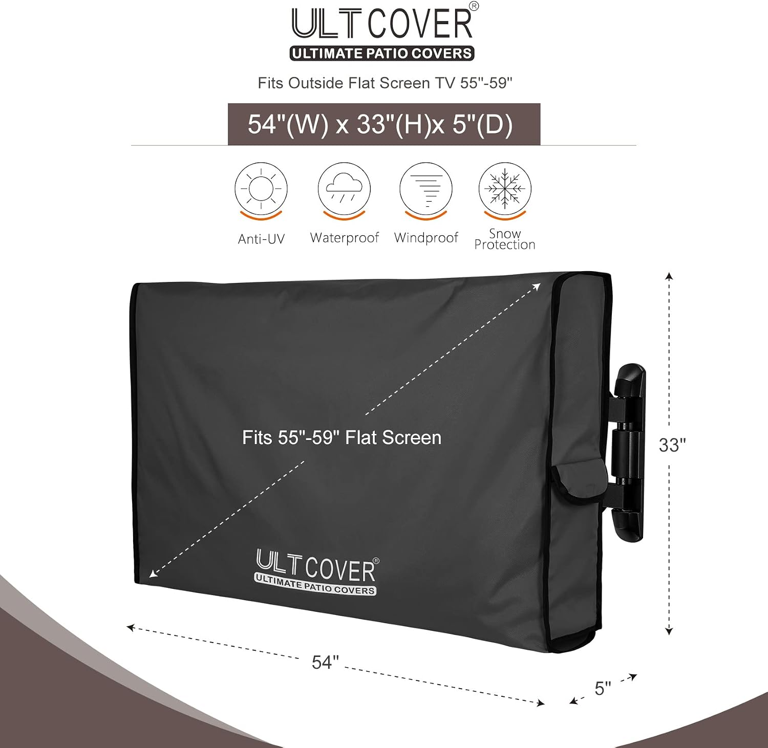 Detalle de ULTCOVER Waterproof Outdoor TV Cover for 55–59" Flat Screen TVs (Black)