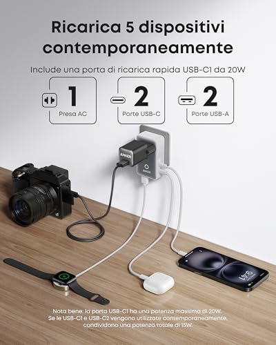 Thumbnail 2 de Anker Nano Adattatore Universale da Viaggio 5-in-1: USB 5 porte con 20W PD, spina universale