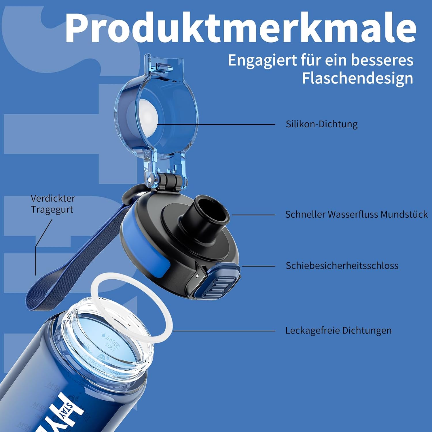 Thumbnail 5 de Mevoly Trinkflasche Kinder 500 ml – BPA-frei aus Tritan, Zeitmarkierung und Auslaufschutz