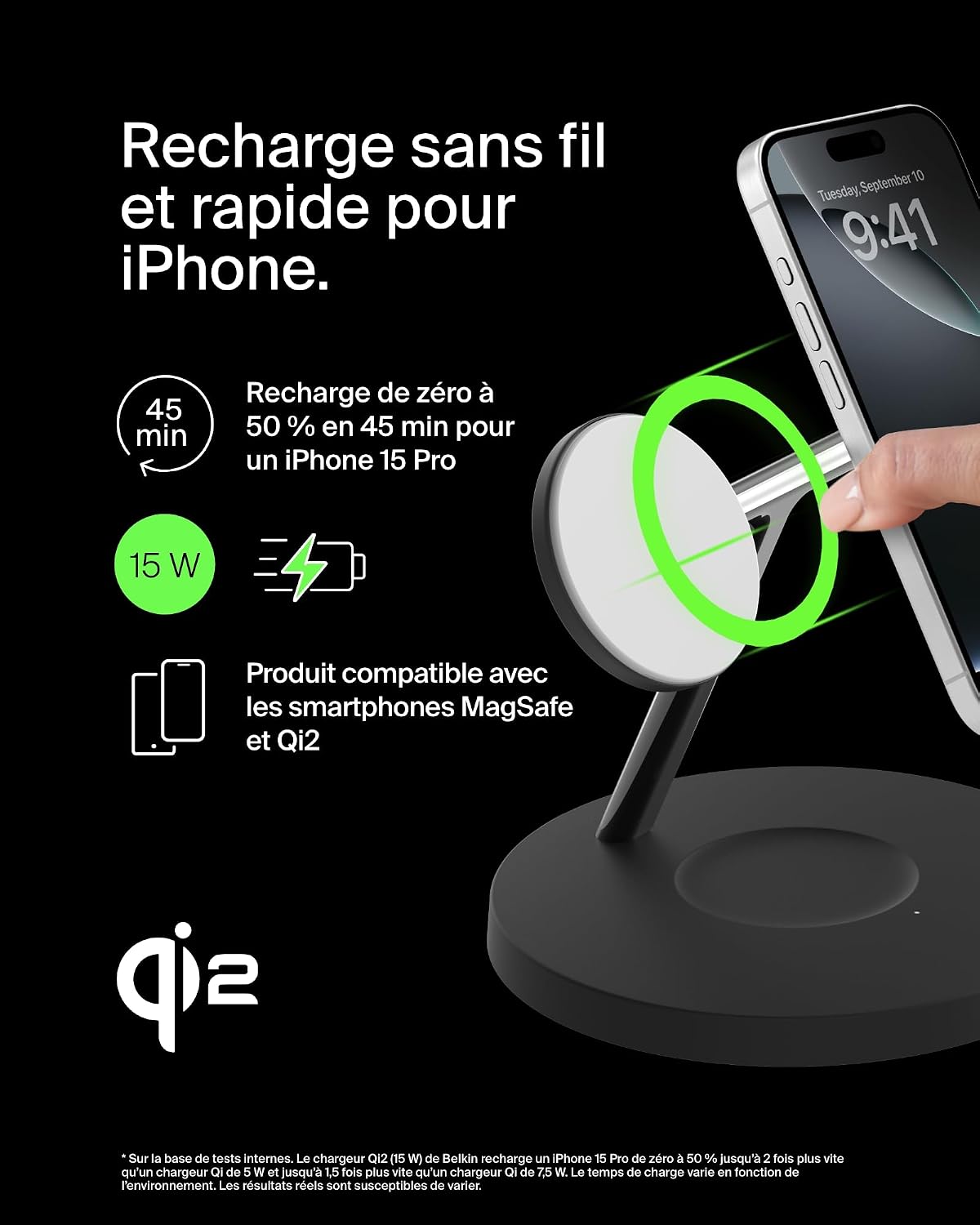 Detalle 1 de Belkin BoostCharge Station 3-en-1 Qi2 Noir