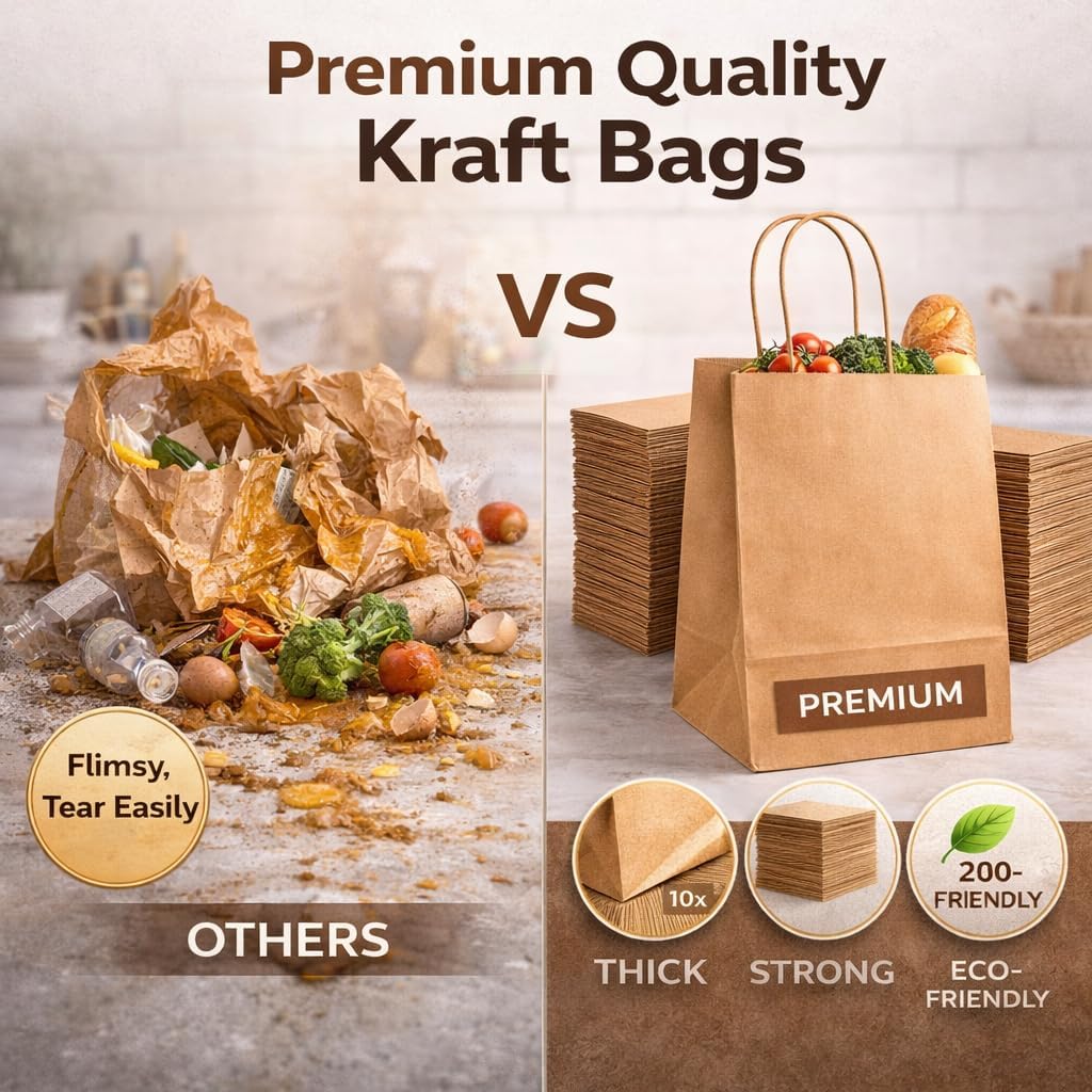 Thumbnail 3 de HURUC 50 Brown Kraft Paper Bags 25x31x12cm 🛍