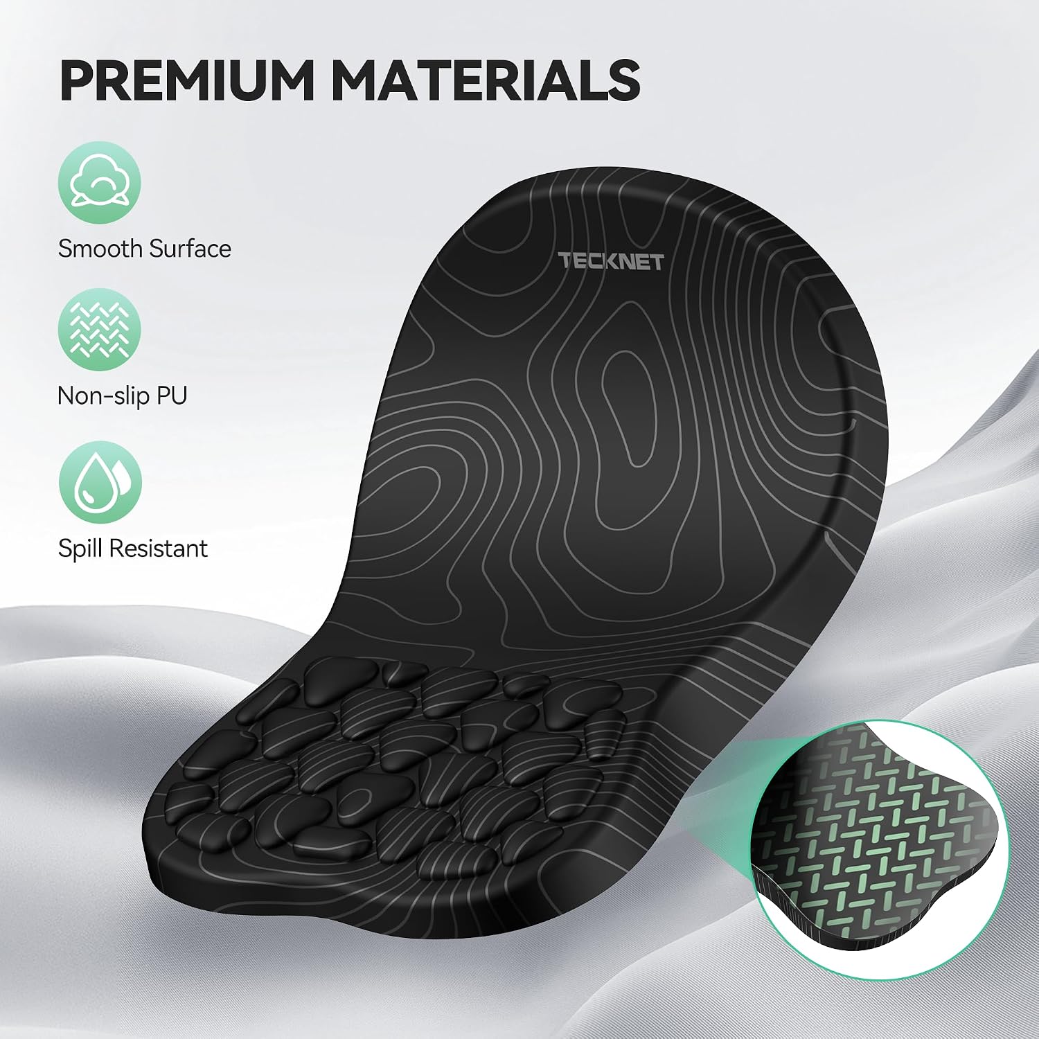 Detalle 2 de TECKNET Ergonomic Mouse Pad with Wrist Rest, Memory Foam and Massage Design