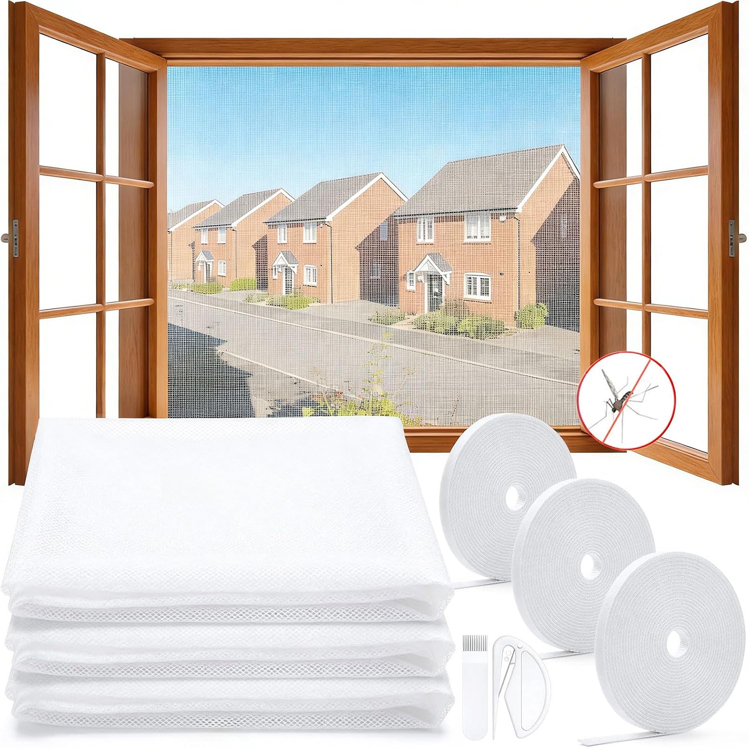 Thumbnail 6 de MOEGFY Window Screen Mosquito Netting (2 Pack) – Self-Adhesive Fly Screen Mesh Curtain, White, 150x180CM with Sticky Tape