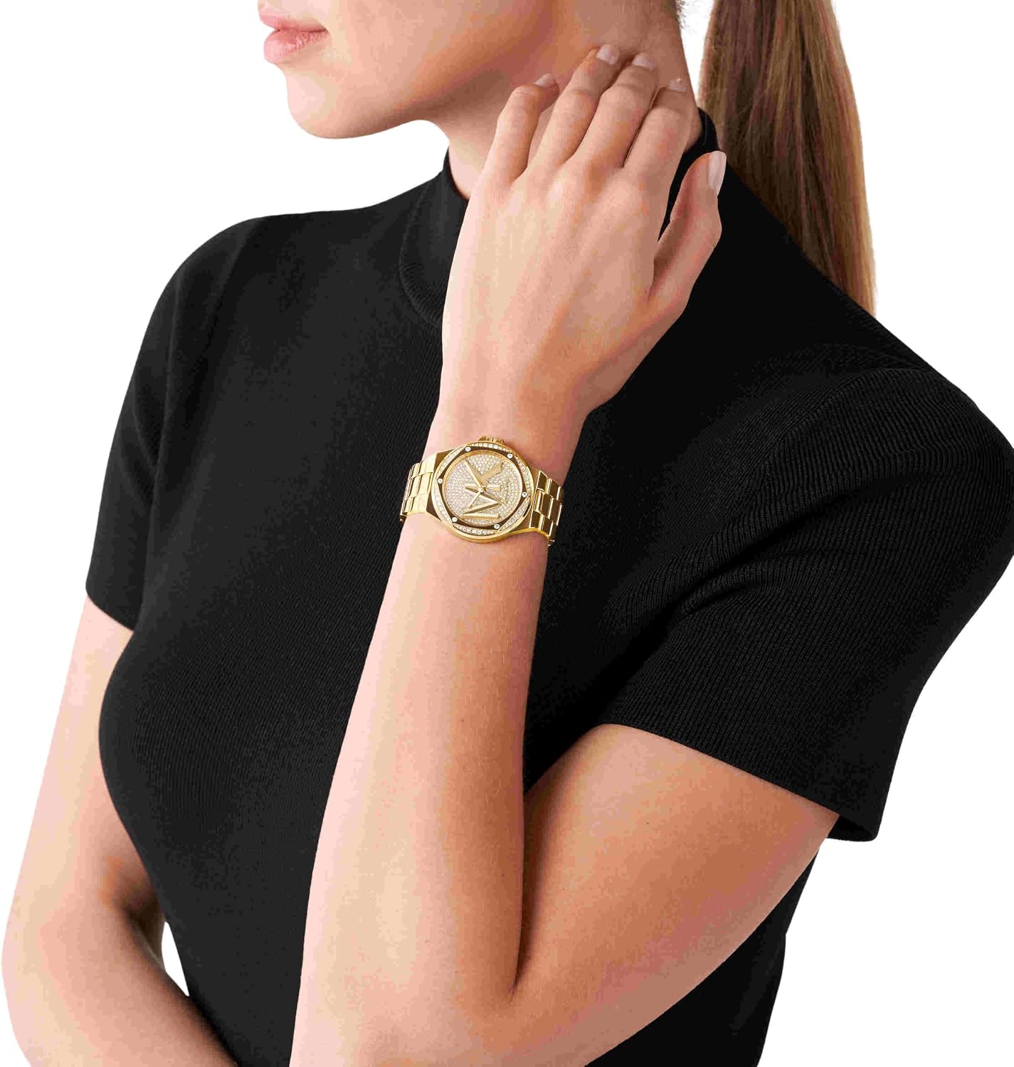 Detalle 2 de Michael Kors Lennox Damenuhr – goldfarbenes Quarzwerk mit Edelstahlarmband