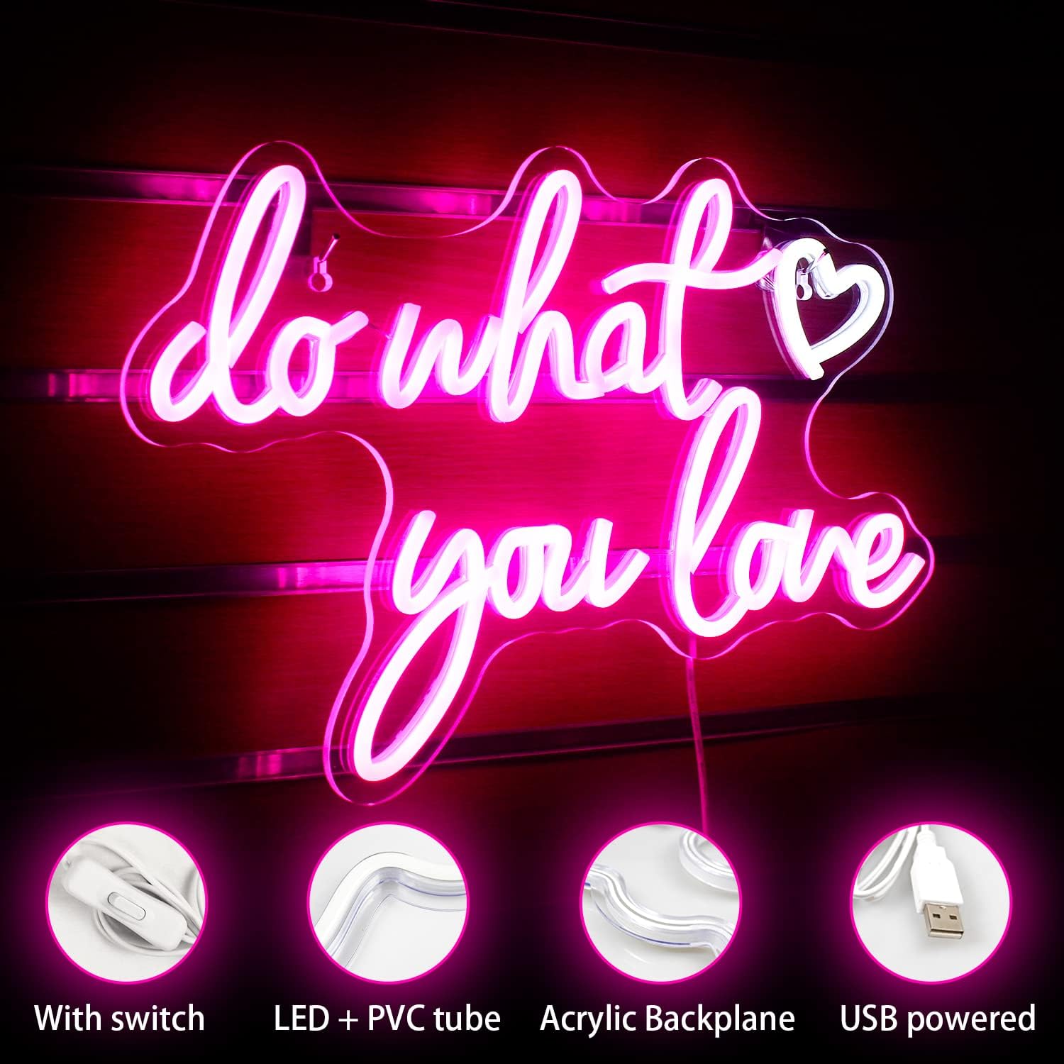 Thumbnail 2 de Do What You Love neon light sign (pink) — USB-powered LED letter sign for wall decor
