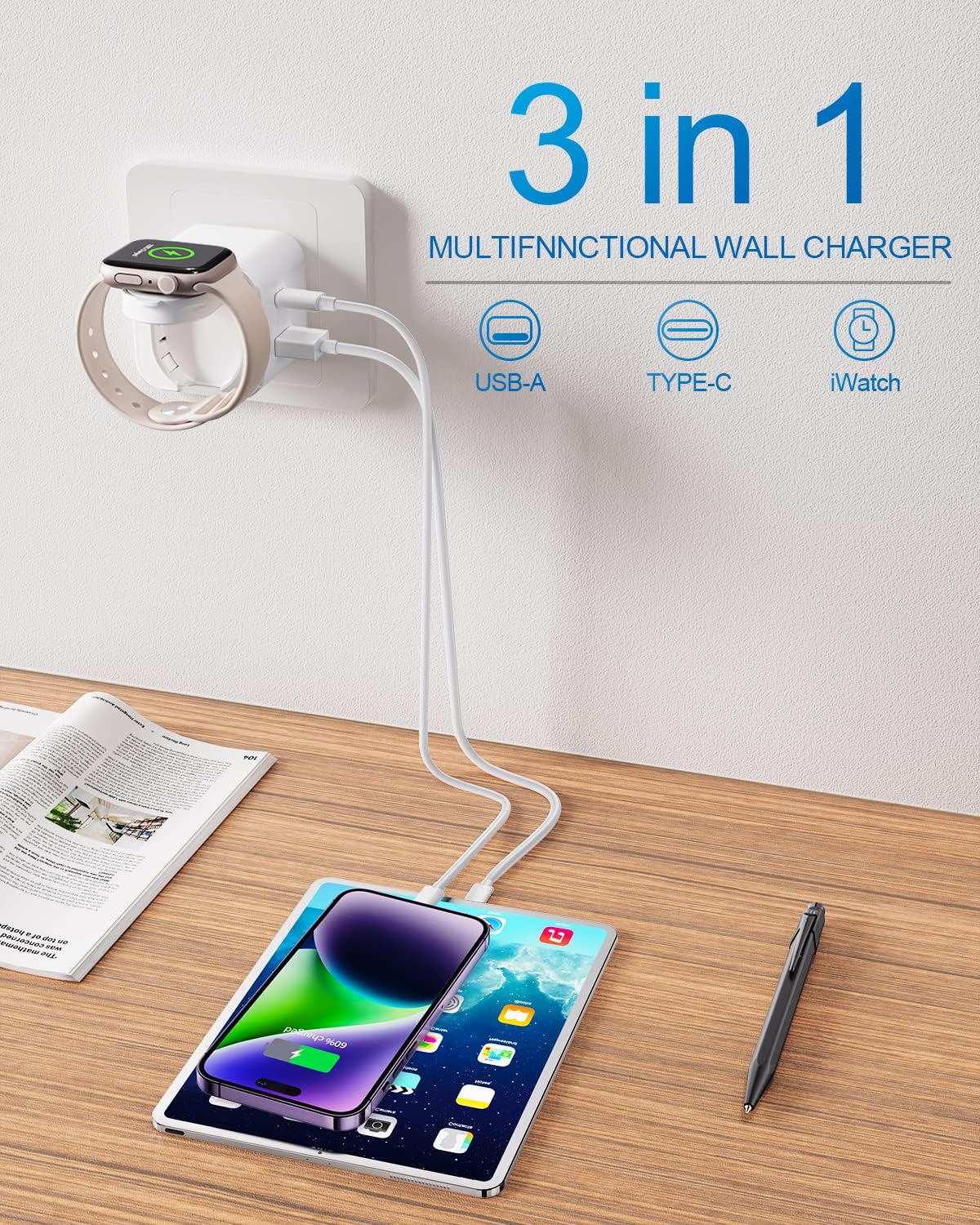 Detalle de BeaSaf 36W Charging Block with Watch Charger