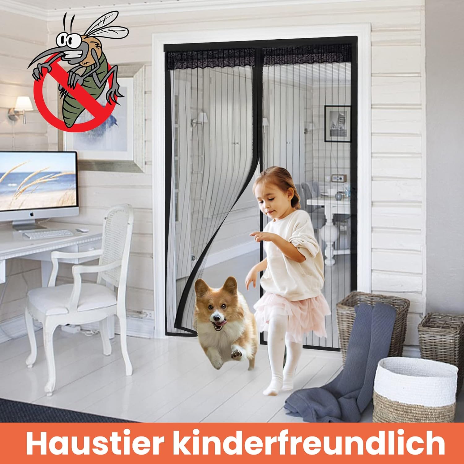 Thumbnail 1 de DIKER Fliegengitter Magnet-Tür 110×200 cm (ohne Bohren) – Moskitonetz für Balkontür, Schwarz