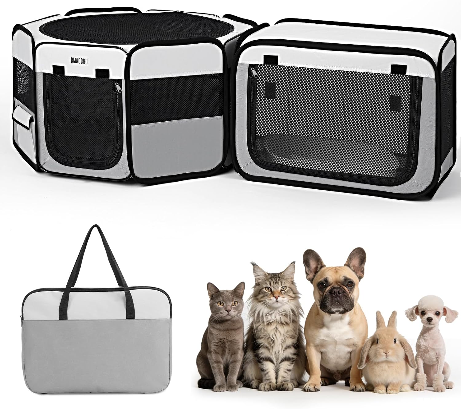 Detalle de BMaoBBo 2-in-1 opvouwbare speelbox voor katten met afneembare kattenbak