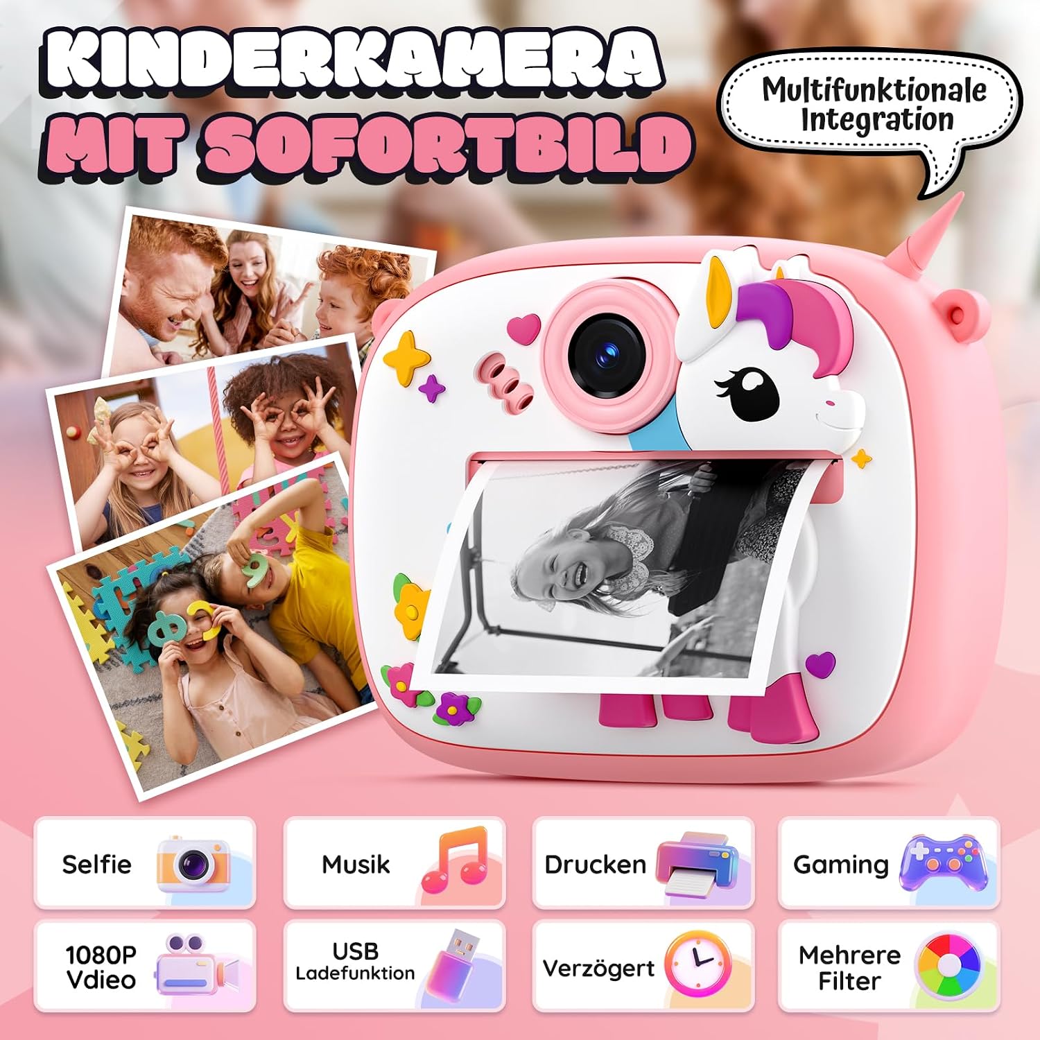 Thumbnail 3 de YOZISS Sofortbildkamera Kinderkamera mit Sofortdruck, 1080P, 48 MP Dual-Kamera & Fotodruck (inkl. 32-GB-Karte, Papierrollen)